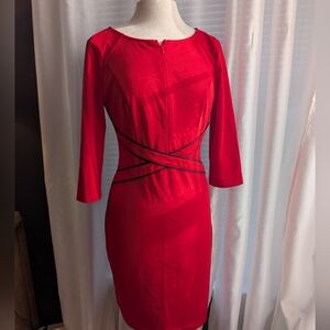 Elegant Red Dress with Black Accents